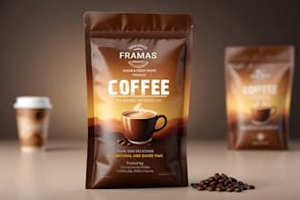 design food packaging, coffee pouch design, product label and mock up design