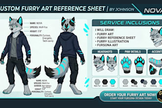 draw furry art ref sheet, furry reference sheet, furry illustration, fursona art