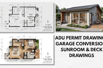 do adu permit drawings, garage conversion plan, sunroom and deck pan drawings