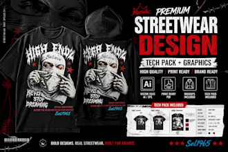 design custom edgy streetwear and urban t shirt graphics for your clothing brand