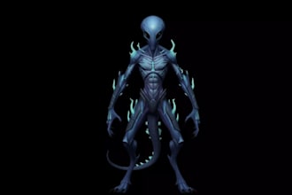 3d stylized alien character,humanoid creature,ue5 skeletal rig,monster figure