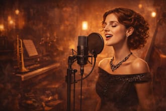 sing female authentic dixieland, jazz, darkwave, blue vocals, folk, vintage song