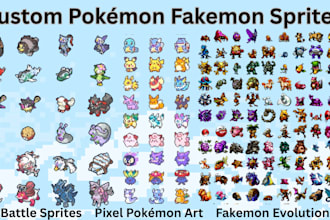 design retro pokemon, fakemon battle sprites and evolutions