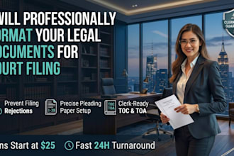 professionally format your legal documents and pleadings for court filing