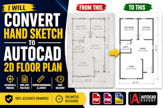 convert hand sketch to autocad 2d floor plan