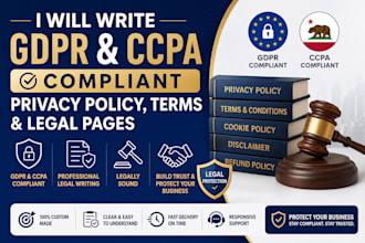 write gdpr and ccpa compliant privacy policy, terms and legal pages