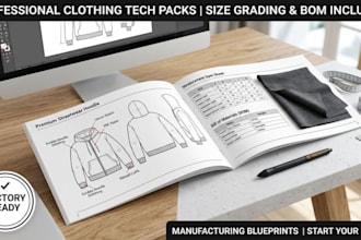 design  complete professional clothing tech pack and apparel sketches for design