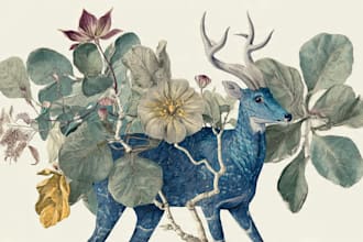 draw an animal and botanical illustration