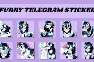 illustrate cute detailed furry telegram sticker discord sticker furry ref sheet