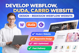 develop webflow, duda, carrd website, design, redesign webflow website,
