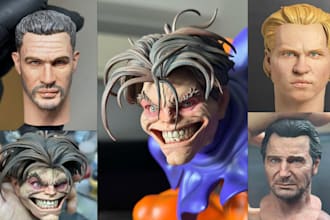 3d print and paint miniature painting, anime model head bust figure painting