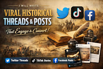 write viral historical twitter, tiktok, facebook threads that engage and convert