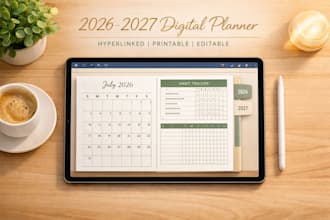 create all in one 2026 2027 digital planner canva template hyperlinked journal
