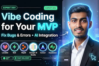 do vibe coding using lovable bolt replit for your mvp, fix vibe code errors,bugs