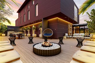 design luxury backyard terrace,outdoor patio,fire pit lounge,rooftop lounge,bar