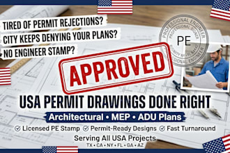 draw and stamp USA architectural drawings, mep, and adu for city permit