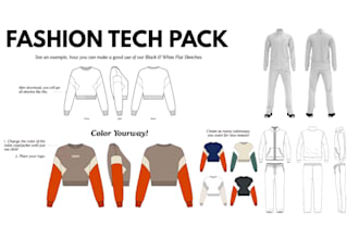 create detailed fashion tech pack for clothing production and technical sketch