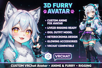 create vrc avatar anime style optimized vrchat character and edit furry avatar