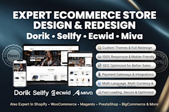 design dorik sellfy ecwid miva ecommerce store setup business website redesign