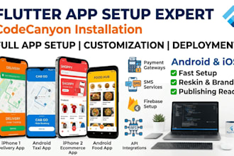 install a customized codecanyon flutter app for android ios with a backend