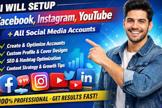 setup facebook business page, instagram, youtube and all social media accounts