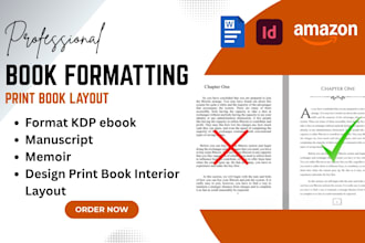 format kdp ebook, manuscripts, memoir, print book interior layout design