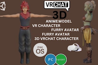 design anime vrchat avatar, vrc model, and full body tracking ready character