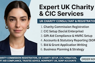 do UK charity registration, cic setup, and gift aid compliance