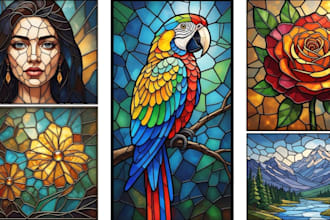 create custom stained glass art mosaic logo character illustration portrait art