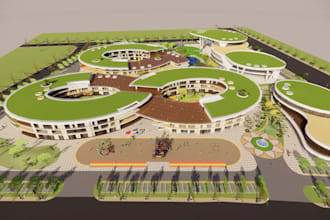 design 3d school, campus, educational building interiors with functional layout