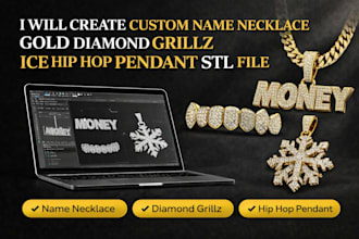 create custom name necklace gold diamond grillz ice hip hop pendant stl file