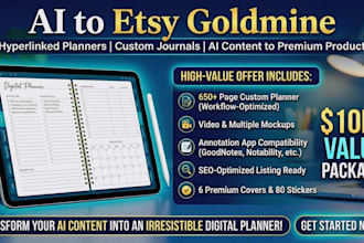 design etsy digital planner, hyperlinked planner, digital journal