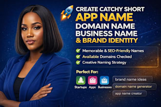 provide unique iconic short app name, brand name, domain name, brand identity