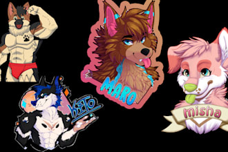 draw furry badge, fursona headshot, furry art, furry ych, stickers or emote pack