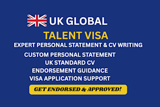 apply uk global talent visa, draft personal statement and standard CV