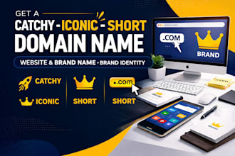 provide catchy iconic short domain name, website  and brand name, brand identity