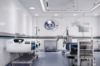 do 3d hospital interior design reception  pharmacy theater room operating lab