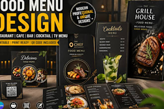 design editable restaurant food menu cafe bar cocktail tv menu with qr code