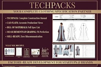 create fashion tech pack for abaya kaftan and modest wear brands