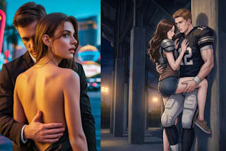 do semi realistic couple art romance book cover nsfw character art commission