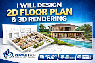 create 2d floor plan autocad drawing blueprint and 3d architectural design