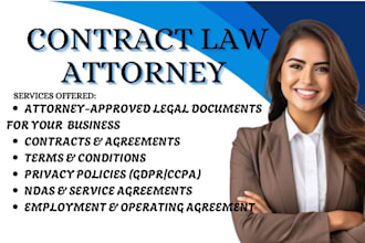be your lawyer for legal agreements, contract, mou or nda