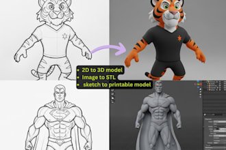 convert 2d to 3d model, sketch to 3d model, figurine mascot for 3d printing