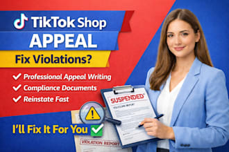 write tiktok shop appeal to fix violations and reinstate suspended products