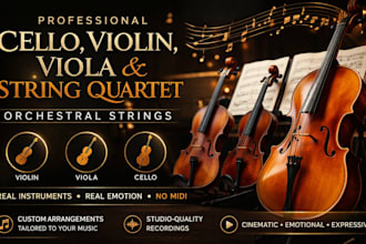 record cello, string quartet, violin and viola orchestral strings to your music