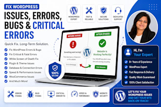 fix wordpress issues, fix wordpress error, wordpress bug fix, fix critical error