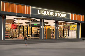 cgi 3d liquor showroom interior,retail wine store,display bar counter,storefront