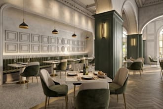 renovate restaurant interior, cgi commercial kitchen remodel, cafe, floor plan
