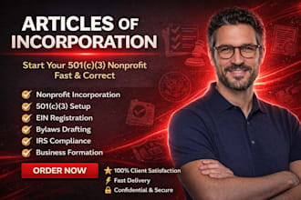 draft articles of incorporation, nonprofit bylaws, 501c3, ein, registration