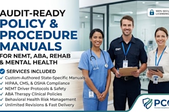 write healthcare policy manuals for nemt, aba therapy, rehab, and mental health
